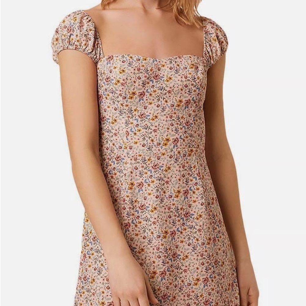 French Connection Floral Puff Sleeve Dress with Sweetheart Neckline